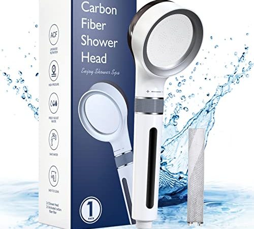 Soffione Doccia, Ulinek Soffione Doccia Anticalcare Alta Pressione con 1 Filtro Soffione in Fibra di Carbonio per Ammorbidire l'Acqua Grezza, Perfetto per il Bagno SPA Delicato per Capelli/Pelle