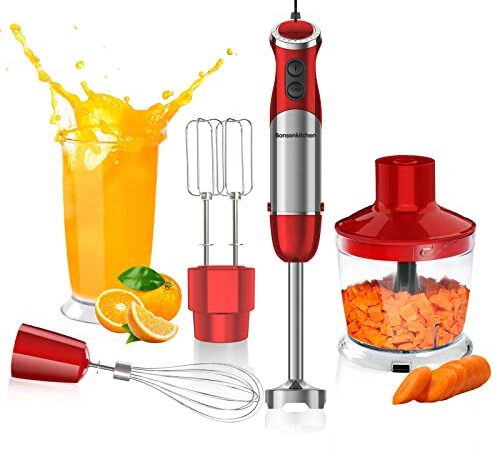 Bonsenkitchen Frullatore a Immersione, 5 in 1 Frullatore ad Immersione Minipimer, Mixer a Immersione Professionale, Tritatutto, Frusta Elettrica, 9 velocità