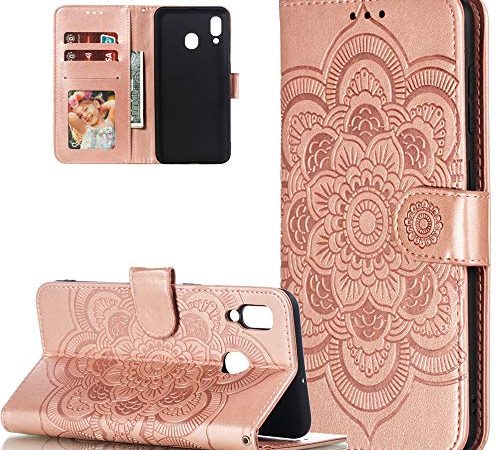 COTDINFOR per Samsung Galaxy A40 Custodia Premium PU Leather Flip Ultrasottile Antiurto Elegante Retro Magnetico Portafoglio Cover Case per Samsung Galaxy A40 Rose Gold Mandala LD.