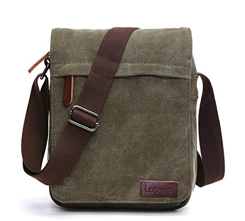 LOSMILE Borse a spalla da Uomo,Borse Messenger di tela, Borse per Tablet PC, Borsa a tracolla, Borsello,Per lavoro e scuola.(M-Army Green)