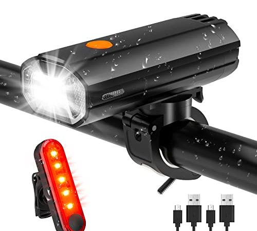 Luci Bicicletta LED Luci Bici Anteriore e Posteriore USB Ricaricabile Super Luminosa 4 Modalità di Luminosità Luci per Bici da Strada di Luci MTB-4000 mAh Lega di Alluminio Resistenza all'impatto