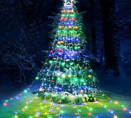 Qedertek Luci di Natale con Stella, Luci Natalizie da Esterno ed Internmo, 9 Stringhe da 3M, 8 modalita, Telecomando, Luci Decorazione Natale per Albero, Finestra, Giardino, Terrazza (Colorate)