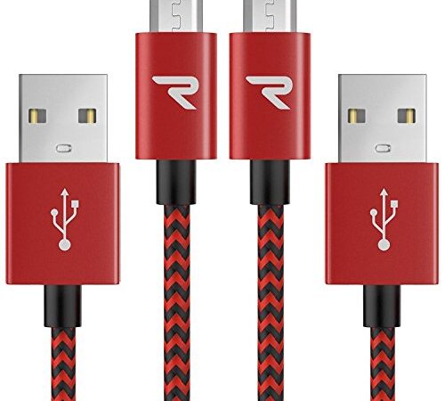 RAMPOW Cavo Micro USB [1m/lotto di 2] ricarica rapida 2,4 A, cavo USB in nylon intrecciato, per Samsung, Huawei, LG, Sony, Xiaomi Redmi Note 5 6 Pro, Wiko Lenny Jerry 2 3, ecc., colore: Rosso