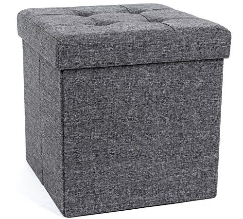 SONGMICS Pouf Cubo Poggiapiedi Sgabello Contenitore Pieghevole in Lino Imbottito Gris Oscuro 38 x 38 x 38 cm LSF27Z