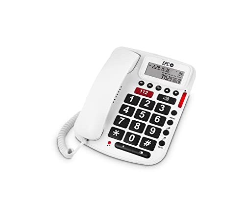 SPC Comfort Volume - Telefono fisso da tavolo con tasti grandi, volume molto alto, vivavoce, pulsante SOS e 2 memorie dirette