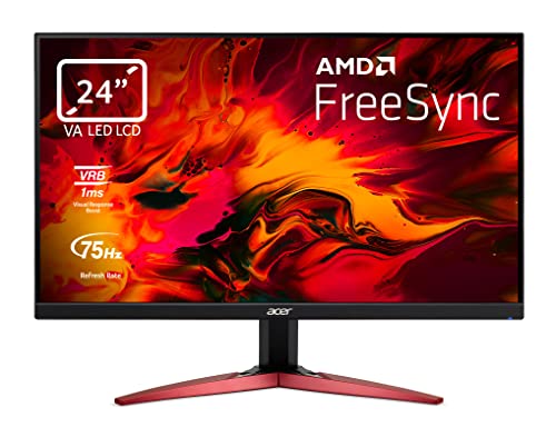 Acer KG241YAbii Monitor Gaming PC 24", Display VA FHD, 75 Hz, 1 ms, FreeSync, HDMI (1.4), VGA, Lum 250 cd/m2, ZeroFrame, Cavo HDMI Incluso, Nero