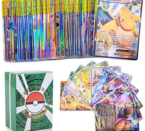 Carte Pokémon,100 Carte Pokémon GX Carte Collezionabili Pokémon Rara Carte 2022 Nuovo Flash Trading Puzzle Gioco di carte Regali per Bambini Carte di Scambio 20 GX + 20 Mega + 1 Energy +59 EX Arts