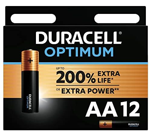 Duracell - Optimum AA, Batterie Stilo Alcaline, confezione da 12, 1.5 V LR6 MX1500