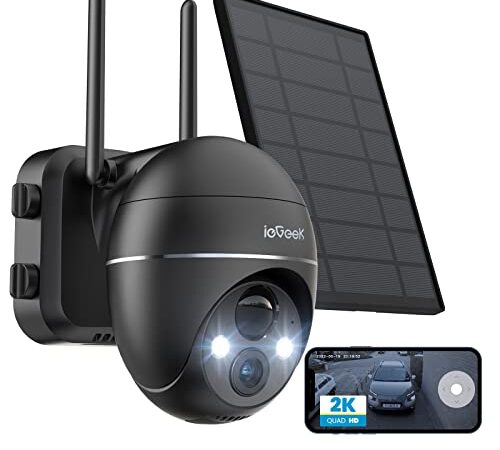 ieGeek 2K Telecamera Wi-Fi Esterno Senza Fili 360° PTZ Videocamera Sorveglianza WiFi con Pannello Solare, 3MP Visione Notturna a Colori 15m,Rilevamento Umano PIR e Allarme Sonoro e Luminoso