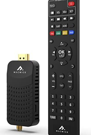 Macwick DVB-T2 Mini Decoder, Digitale Terrestre, 1080P H265 HEVC, HD Collegamento HDMI E USB Funzione PVR, Invisibile Nano, Tv Stick, Telecomando 2in1 Infrarossi, Installazione Guidata Telefonica ITA