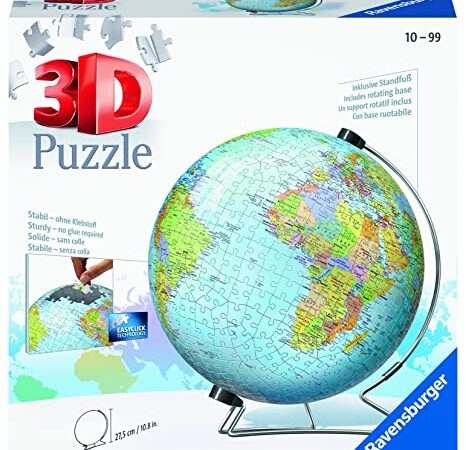 Ravensburger 12436 Globo 3D Puzzle, 540 Pezzi, Multicolore, Età Raccomandata 10+, Dimensioni 27.5 x 23.3 cm