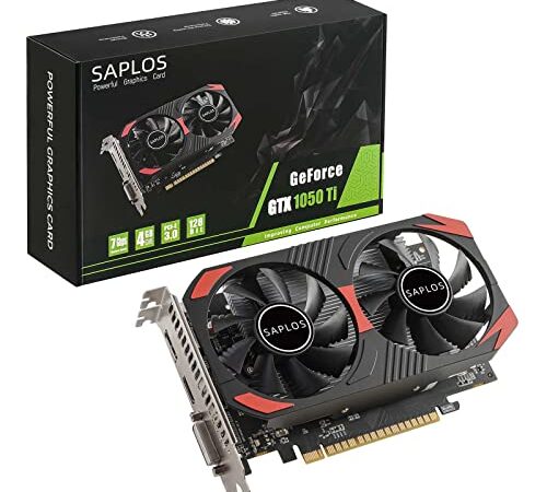 SAPLOS GTX 1050 Ti Gaming Scheda Video, 4GB, 128-bit, GDDR5, DisplayPort HDMI DVI, GPU, Graphics Card, PCI Express x16, DirectX 12, 8K Displays Support