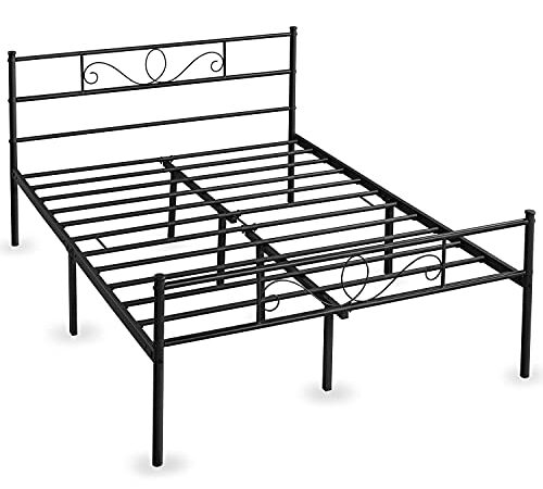 Yaheetech Letto Matrimoniale in Ferro Battuto a Doghe Struttura Letto in Metallo 140 x 190 cm Stile Rustico Moderno Nero