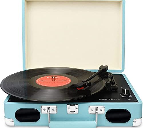 DIGITNOW! Portatile Giradischi a 3 Velocità(33 1/3, 45 e 78 Giri), Stile Retro a Vinyl Giradischi valigetta con Altoparlante Stereo, Supporta Uscita USB/Jack per cuffie / MP3 / Riproduzione Musicale