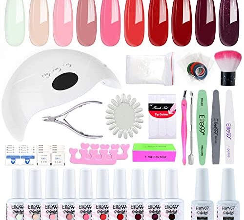 Elite99 Smalto Semipermanente per unghie Kit di Partenza in 10 coloris Gel 48 W LED Lampada UV Nail Dryer Soak Off Topcoat Basecoat Nail Art Tool Set di Adesivi per Manicure Set per Manicure 8ML