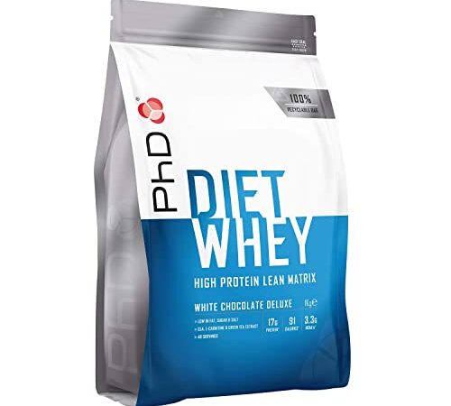 PhD Italy Nutrition Diet Whey Protein, 40 Porzioni, Proteine Whey Dietetiche, Cioccolato Bianco, Proteina Pura in Polvere per Ridurre il Grasso Corporeo, 1000 g