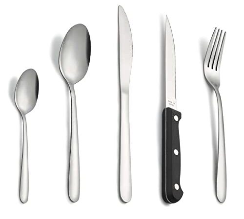 Posate, Pleafind set posate da 30 pezzi, posate acciaio inox 6 persone per uso alimentare, Posate in argento con coltello, cucchiaio, forchetta, coltello da bistecca, lavabili in lavastoviglie