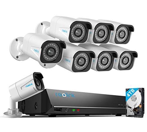 Reolink 4K Sistema di Videosorveglianza PoE, NVR 16CH 4TB con 8 x 8MP Telecamere IP Esterno, Rilevamento Intelligente di Persona/Veicolo, Antifurto Casa Impermeabile, Espandibile a 12TB, RLK16-800B8-A