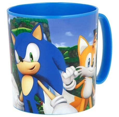 Tazza Bicchiere in plastica 350ml per Microonde con manico Bambini colazione BPA-free (Sonic the Hedgehog)