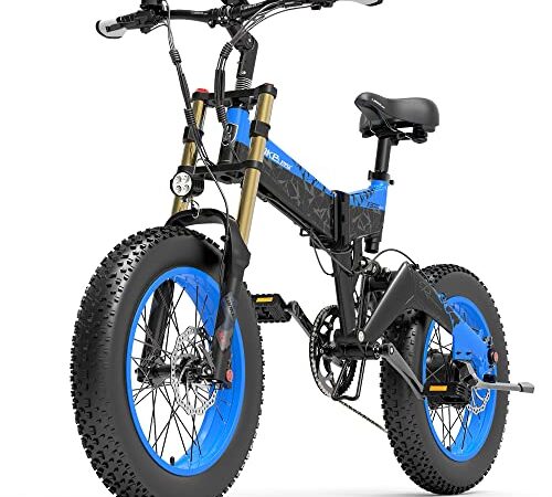 X3000plus-UP Bicicletta elettrica pieghevole per uomo e donna, mountain bike da 20 pollici, ammortizzatori pneumatici forcella anteriore (Blue, 17.5Ah)