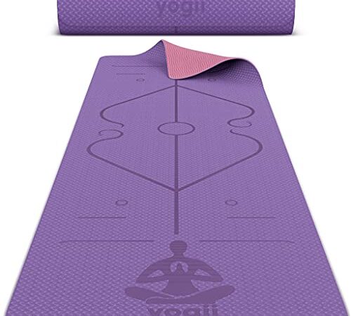 Yogii Tappetino per Yoga, Pilates ed Esercizio Fisico, in Gomma Termoplastica di Ottima Qualità, Ecosostenibile, Antiscivolo, 183 x 61 x 0,6 cm, viola/rosa