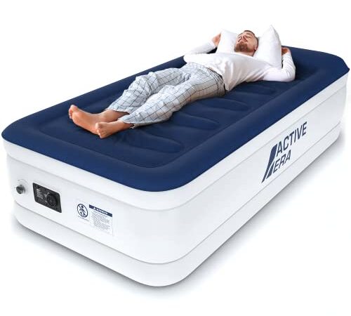 Active Era Letto gonfiabile Singolo, Materasso Gonfiabile Rialzato, Pompa Elettrica Integrata, Cuscino Rialzato e Tecnologia I-Beam Strutturata, con Altezza 53cm