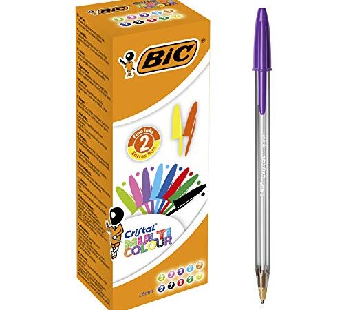 BIC, Cristal Multicolour, Penna Sfera Colorate, Punta Larga 1.6mm, Cancelleria Scrittura Scuola, Università e Ufficio, Confezione da 20 Unità