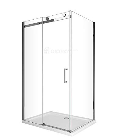 BOX DOCCIA LUSSO CRISTALLO 8 MM ALTEZZA 190 CM COMPOSTO DA PARETE FISSA + PORTA SCORREVOLE BINARIO IN ALLUMINIO CROMATO MANIGLIA INOX RUOTE IN OTTONE REGOLABILI (77-79,5 X 117,5-119 H.190)