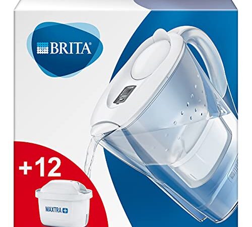 Brita Marella Caraffa Filtrante Per Acqua, 2.4 Litri, 12 Filtri Maxtra+ Inclusi, Bianco, 11 X 26.5 X 27.5 Cm il pacchetto può variare