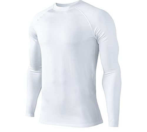 HUGE SPORTS Maglie Termiche da Uomo Invernale Biancheria Intima a Maniche Lunghe ad Asciugatura Rapida per Corsa Ciclismo Sci Bianco M