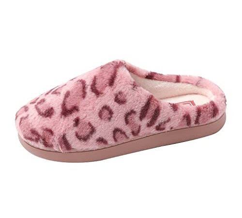 JOMIX Pantofole Donna Invernali Comode Ciabatte Ragazza Pelose Leopardate Calde Pelliccia Sintetica Ciabatte Macualte Memory Foam Morbide MD6032 (Rosa, 39)