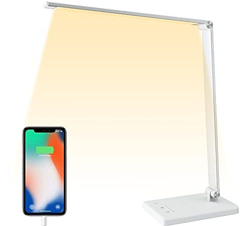 Lampada scrivania led,USB Ricaricabile,Lampada da Tavolo Dimmerabile 5 Luminosità × 10 Modalità,Pieghevole Touch Controllo Lampade per Ufficio,Timer 30/60 Mins,funzione di memoria