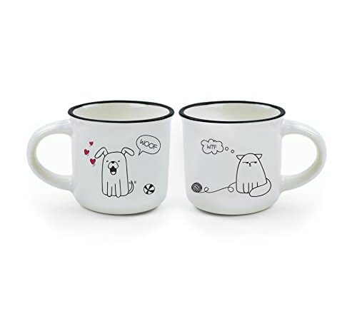 Legami - Espresso For Two, 2 Tazzine da Caffè in Porcellana New Bone China, Capacità 50 ml, Tema Dog and Cat, Lavabili in Lavastoviglie, Utilizzabili nel microonde (MM0009)