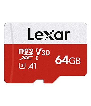 Lexar Micro SD 64 GB, Scheda Micro SD fino a 100 MB/sec(R), Scheda di Memoria microSDXC con Adattatore SD, A1, U3, C10, V30, Micro SD Card