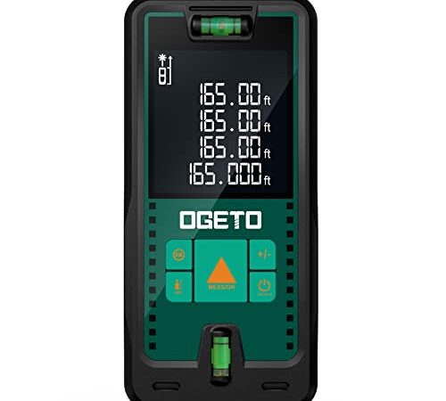 Metro Laser 50M, OGETO Misuratore di Distanza Laser IP54 Strumento di Misura Digitale Portatile Telemetro con Livelle a Bolla e Ampio Display LCD Retroilluminato