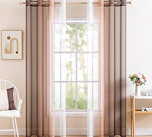 MIULEE Voile Tende Trasparenti con 2 Pannelli per Salotto Eleganti con Occhielli Sfumato Tenda per Finestra Decorazione Balcone e Camera da Letto Soggiorno Bagno Cucina 140X260CM Marrone Chiaro