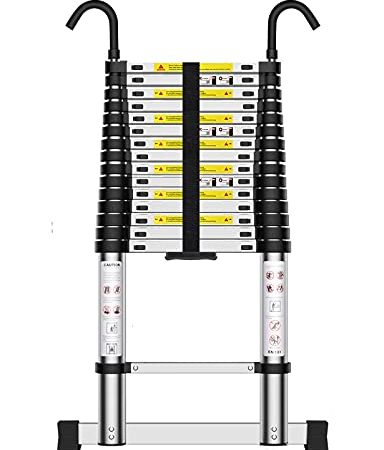 Teenza Scala Telescopica 6,2m, Scala Multifunzionale in Alluminio, Gancio Stabilizzatore Portatile, Carico di 150 KG, Certificazione EN131