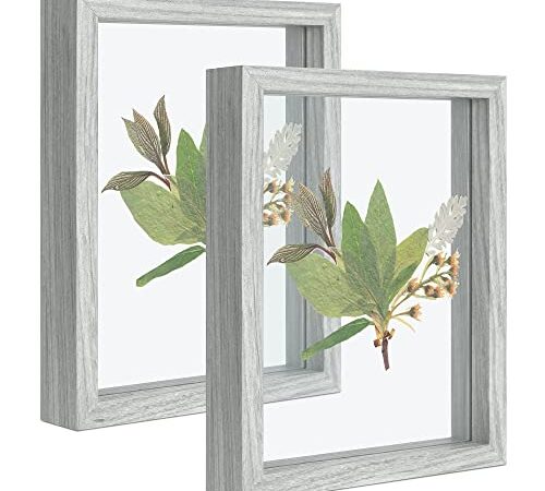 Afuly Cornice Foto 10X15 Floating Fino a 15X20 Grigio Legno Doppio Glass Moderno Regalo Desktop o Parete, Set di 2