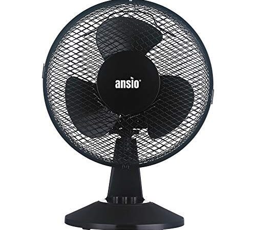 ANSIO Ventilatore Portatile da scrivania oscillante con 3 impostazioni di velocità - Ventilatore di Raffreddamento Nero Adatto per casa e Ufficio (9 Pollici (22CM))