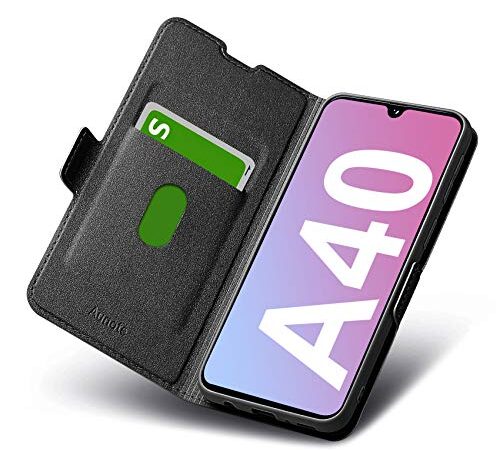 Aunote Cover per Samsung Galaxy A40, Custodia Samsung A40 Portafoglio, Cover Samsung A40 Libro, Pelle Flip/Folio Case con [Supporto] [Carta Fessura] [Magnetica]. Nero