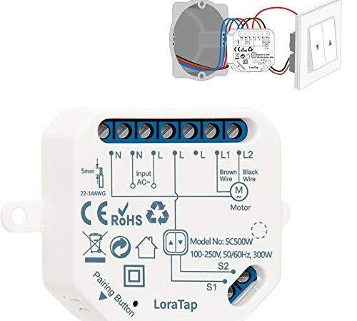 LoraTap Interruttore Tapparelle WiFi, Modulo Comando per Tapparelle Elettriche, Controllo Vocale con Alexa e Google Home, Controllo App Smart Life, Timer Switch per Persiane Avvolgibili e Tende, 300W