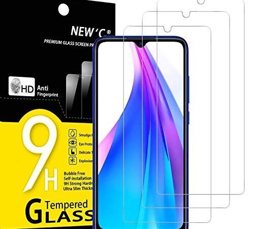 NEW'C 3 Pezzi, Vetro Temperato per Xiaomi Redmi Note 8T, Pellicola Prottetiva Anti Graffio, Anti-Impronte, Senza Bolle, Durezza 9H, 0,33mm Ultra Trasparente, Ultra Resistente