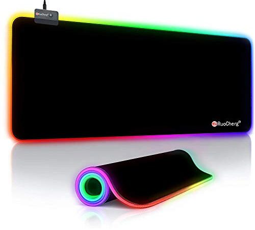 RuoCherg Tappetino Mouse Gaming, RGB Grande Mouse Pad 14 Effetti Luce XXL 80x30cm Superficie Liscio, Base in Gomma Antiscivolo Tappetino per Mouse per Computer, PC e Laptop