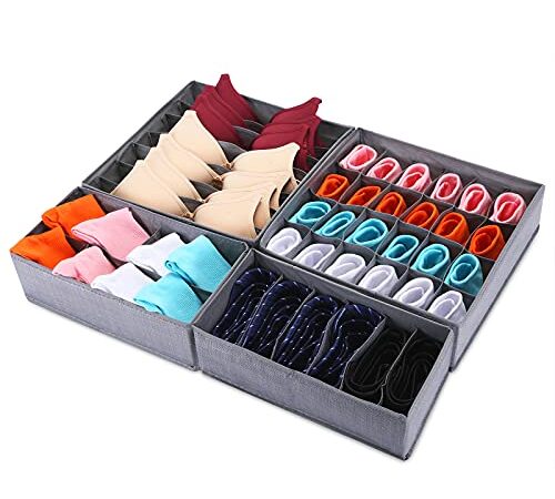 XLTOK Cassetto Organizer per Biancheria Intima, Set di 4 Armadio Divisori Pieghevole Storage Box