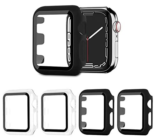 AOTUAO 4 Pezzi Cover Compatibile con Apple Watch Series 3 2 1 38mm con Vetro Temperato, iWatch Case Protettore Schermo e Pellicola Protettiva Custodia per Apple Watch 3 2 1 38mm(2Nero 2Trasparente)