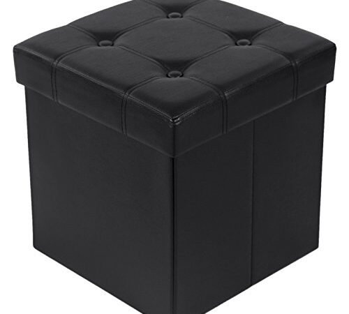 Songmics 38 cm Pouf Cubo Poggiapiedi Sgabello Pieghevole Carico Max. 300 kg Nero LSF30B