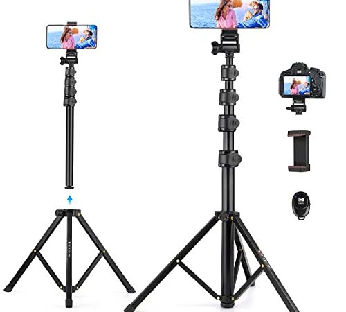 Victiv Treppiede Smartphone e Fotocamera 172cm, 2 in 1 Treppiede per Selfie Stick, Con Telecomando Senza Fili e Supporto Telefonico,Treppiede Smartphone compatibile con iPhone 13 12 11 pro Xs Max Xr