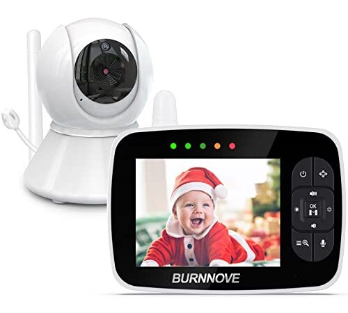 BURNNOVE Baby Monitor 3.5 Pollici Baby Video Camera Remota Direzionale 2x Zoom Digitale con Modalità ECO Attivazione Vocale Visione Notturna Controllo Remoto Temperatura Stanza Ninne Nanne