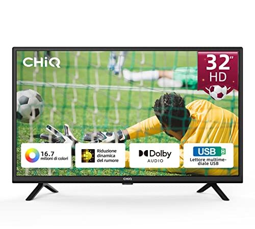 CHiQ L32G5W, TV 32 Pollici (80cm), 2022 Televisori, HD, Tuner DVB-T2/S2, HEVC Main10, LED, USB media player, Dolby Audio