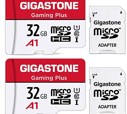 Gigastone Micro SD 32 GB, Gaming Plus, Set da 2, Per Nintendo Switch Gopro Fotocamere Videocamera Tablet, Velocità Fino a 90/20 MB/Sec (R/W) + Adattatore Scheda SD, UHS-I A1 U3 V30 MicroSDXC